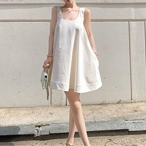 Abito smanicato da donna stile coreano, estivo, giovanile, minimalista, con orlo svasato, vestibilità ampia, modello a trapezio, stile bambola - Product Image 3