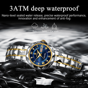 Montre pour femme POEDAGAR 306 de luxe, lumineuse, étanche, avec affichage de la date et du jour, bracelet en acier inoxydable, montre à quartz pour femme - Product Image 2