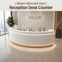 Comptoir de réception incurvé minimaliste avec bande lumineuse LED, bureau blanc moderne pour bureaux et halls commerciaux, personnalisable