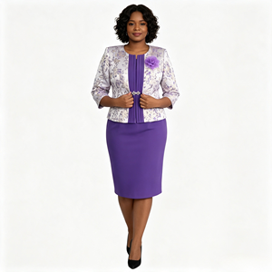 Vente Flash : Ensemble Deux Pièces Grande Taille pour Femme – Robe de Bureau et Veste Brocart – Tenue de Cérémonie Élégante - Product Image 2