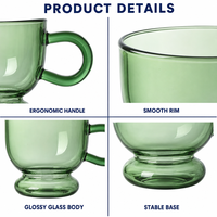 350ml Leichtgewichtige Farbige Durchscheinende Glas-Tasse mit Griff für Kaffee, Tee, Saft, Milch, Haushalt und Küche