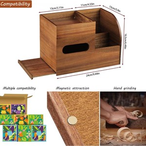 Boîte de rangement de bureau en bois d'acacia avec porte-mouchoirs, support pour téléphone, organisateur pour bureau, support en bois multifonctionnel - Product Image 4
