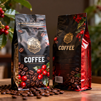Sacs à café à fond plat personnalisés imprimés 250g 500g 1kg 5kg avec valve et fermeture éclair, pochettes verticales pour l'emballage des grains de café