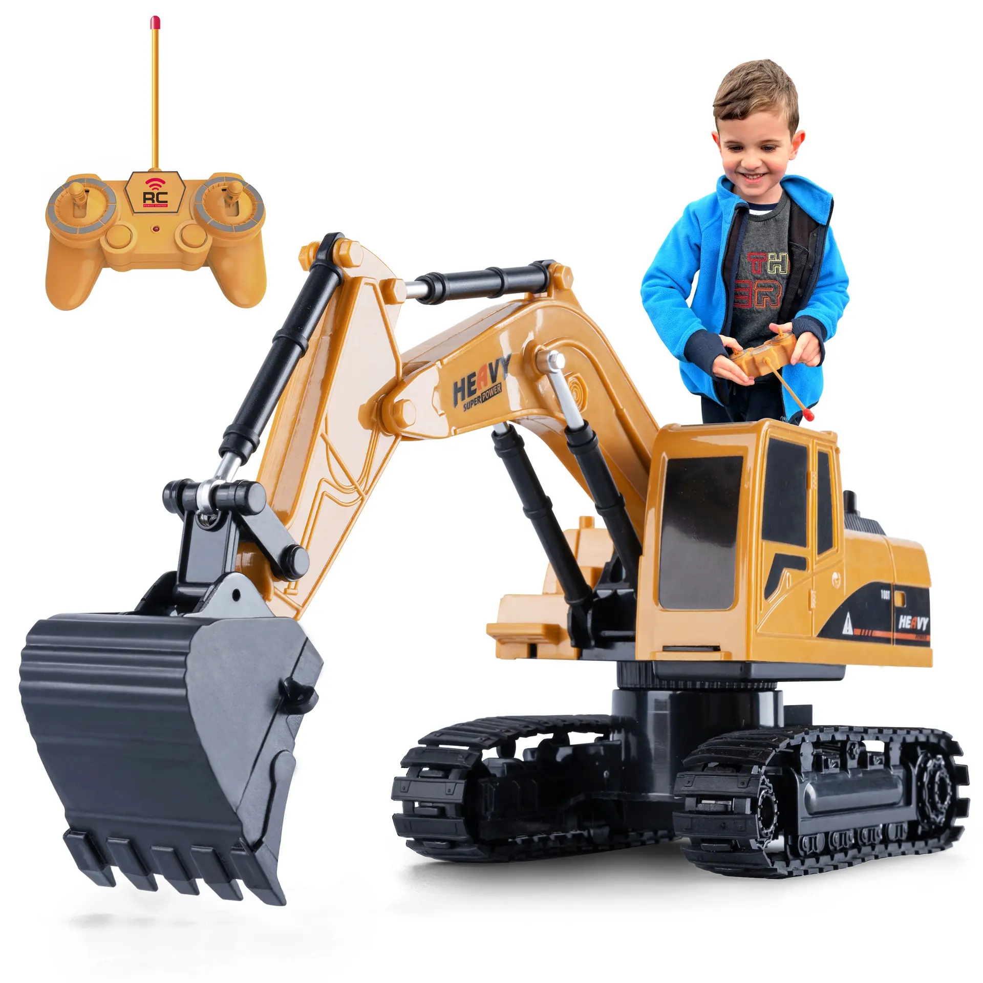 Mainan mobil ekskavator elektrik 6 saluran 1:20, mainan truk konstruksi Remote control bahan Aloi, dapat diisi ulang plastik