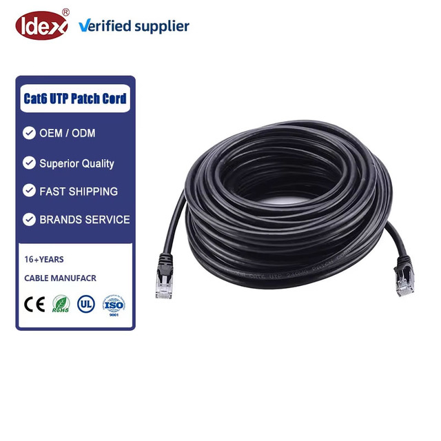 6m Cat6 UTP Patch Cord 6m  Black PVC Jacketed RJ45 Ethernet Network Cable 250MHz for Modem Router, ID-C6U-002 Bulk IDEX