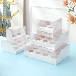 Tùy Chỉnh Rõ Ràng PVC Cupcake Hộp Với Chèn Pet Cupcake Trong Suốt Hộp Quà Tặng Bao Bì Nướng Bánh Khay Giấy