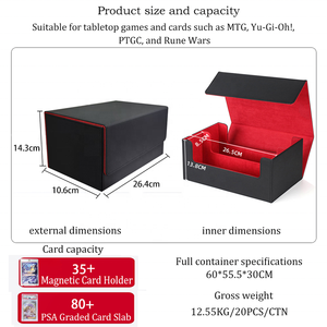 PU Leather Graded Trading Card <b>Storage</b> <b>Box</b> Double <b>Box</b> for Square Corners Holds 80 Cards Fits BGS/SGC Magnetic Closure - Product Image 2