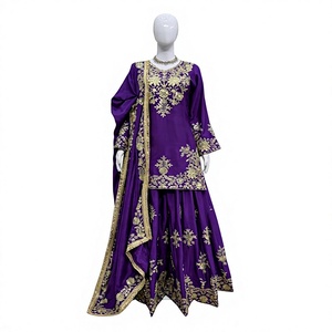 Women <b>Red</b> <b>Silk</b> Salwar Kameez With Gold Embroidery Traditional Indian Wedding Wear Floor-Length Regular Fit - Product Image 1