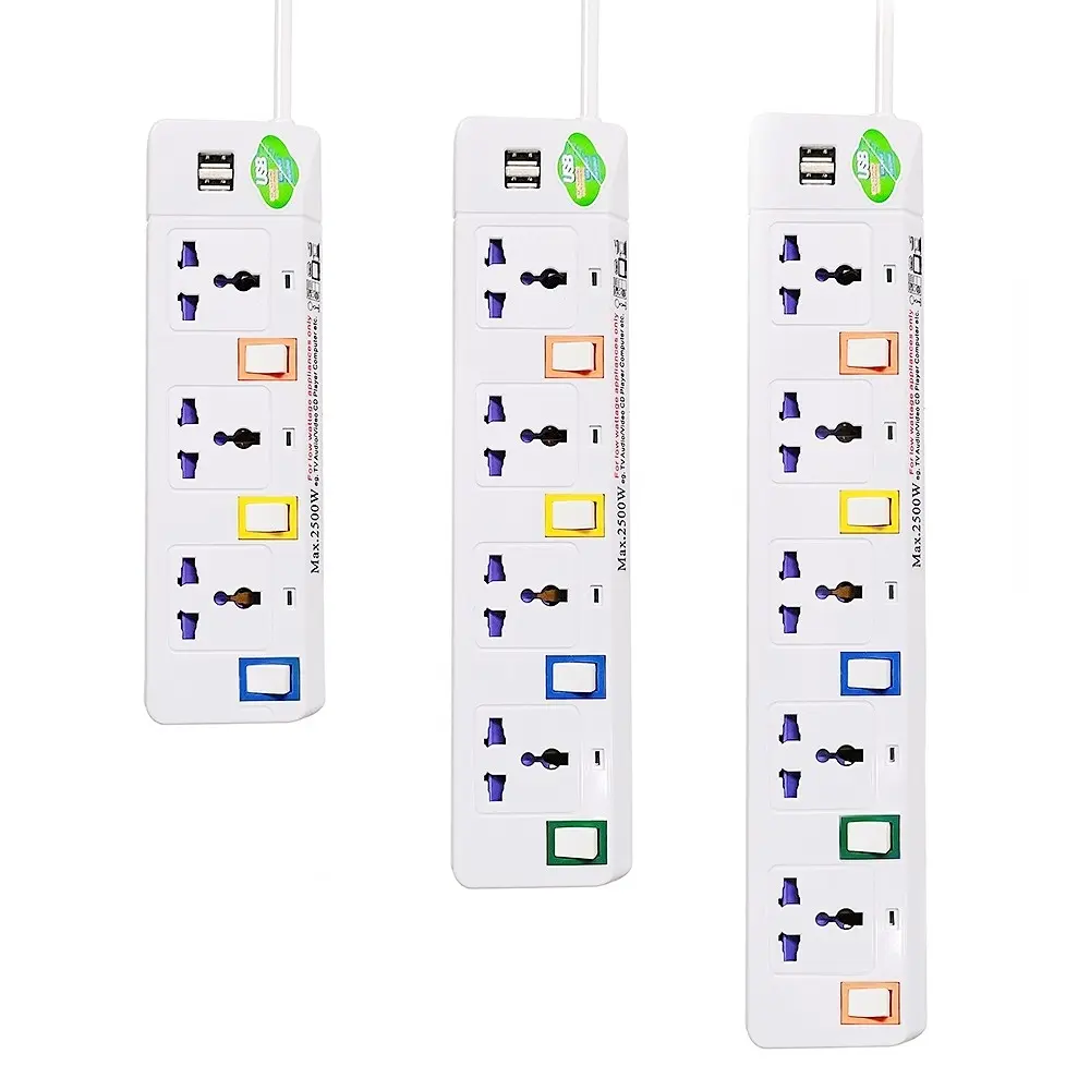 Thailand Vietnam Myanmar Cambodia 3 4 5 Way USB Power Lead Strip Electric Extension Cable Socket Outlet with Individual Switch
