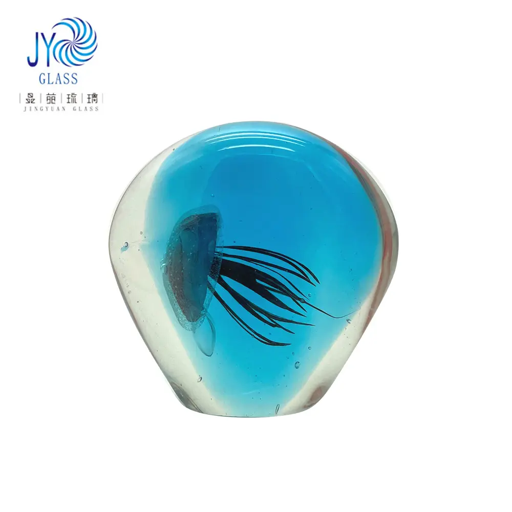 Handicraft murano glass ornaments luminous aquarium souvenir hand blown glass jellyfish paperweight solid ball xmas decorations