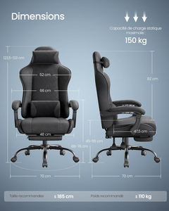 Chaise de jeu ergonomique confortable à dossier haut en noir encre, chaise de jeu vidéo de bureau, chaise de jeu idéale pour le bureau à domicile, le travail à distance - Product Image 6
