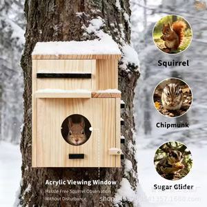 Comedero de madera para ardillas, caja colgante de madera maciza para exteriores con ventana de acrílico para ardillas, chipmunks y planicicras. - Product Image 1