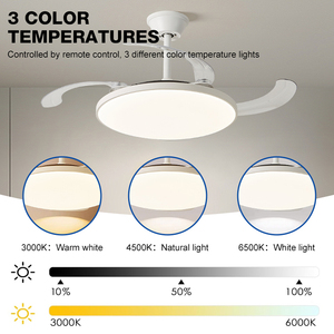 Chất lượng cao KHÁCH SẠN điều khiển từ xa PVC lưỡi 6 tốc độ tàng hình Led trần người hâm mộ với đèn - Product Image 3