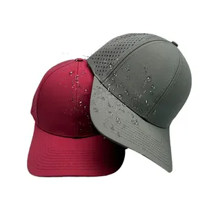 Custom Logo Outdoor Waterproof Sport Baseball Cap Solid Color 5 Panel Trucker Cap Laser Cut Perforated Hat