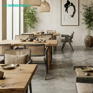 Customizable Industrial Solid Wood <b>Restaurant</b> Furniture <b>Set</b> with Rattan Chairs For Commercial Use - Product Image 1