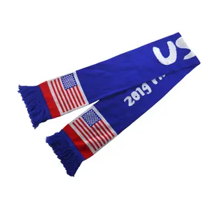 soccer fans scarf 100% acrylic material flag knitted pattern US scarf for football team tournament