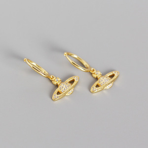 Moda lujo planeta S925 plata pura NIS viento Saturno con incrustaciones de circón curso apilado pendientes creativos - Product Image 2