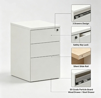 Meuble de rangement mobile sous bureau, gain de place, avec 3 tiroirs verrouillables pour poste de travail du personnel