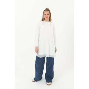 Puane Women's Elegant Turtleneck Blouse with <b>Sheer</b> Mesh Detail - Comfortable <b>Long</b> <b>Sleeve</b> <b>Top</b> for Special Occasions, Ecru - Product Image 3