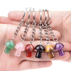 Natural Crystal Mushroom Keychain/Cute Mushroom Gemstone Key Chain Colorful Birthstone Crystal Keyring for Key Handbag Hanging