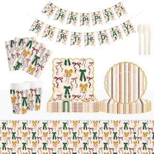 DAMAI - Juego de Vajilla Desechable con Diseño de Nudos para Fiestas, Platos de Papel para Postre, Vasos, Servilletas, Decoración para Fiestas de Niñas - Product Image 1