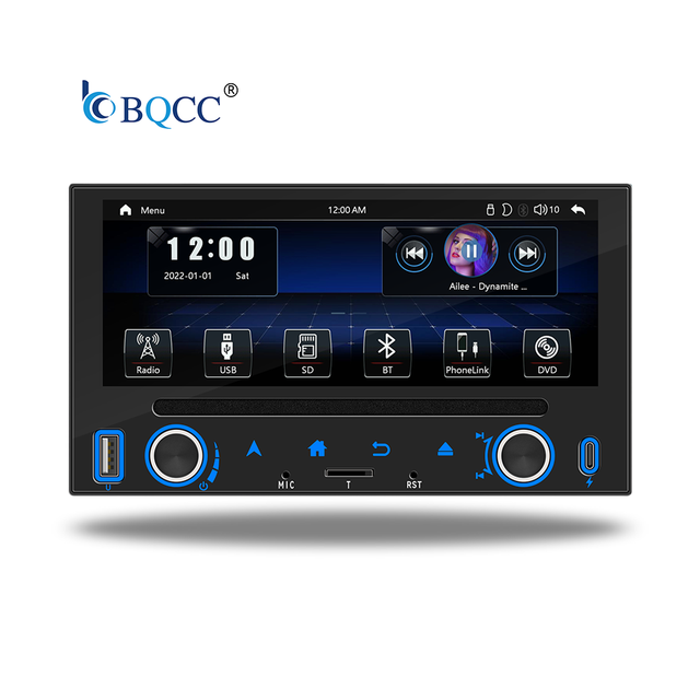 BQCC 2DIN Universal Car CD/DVD Player Carplay Android Auto USB TF BT Stereo Steering Wheel Control RCA Audio Output Car Radio Android Car Radio
