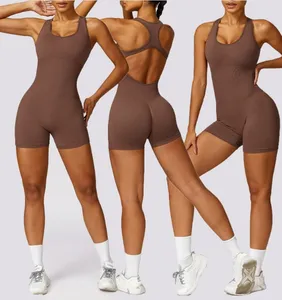 Hete Vrouwen Mouwloze Sexy Romper Jumpsuits Workout Één Stuk Bodysuit Rugloze Shorts Jumpsuits