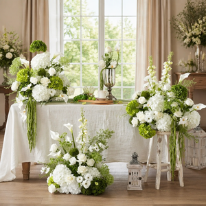 Venta al por Mayor de Decoración Floral Realista para el Pasillo de Boda, <span class=keywords><strong>Ramo</strong></span> de <span class=keywords><strong>Flores</strong></span> Artificiales Verdes y Blancas de 70 cm - Product Image 1