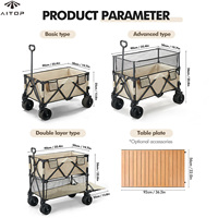 Aitop Chariot de jardin pliable à deux étages Chariot de camping pliable et robuste Chariot de camping portable