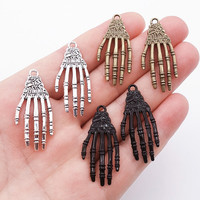 Pendentifs breloques en alliage d'argent antique de 42 mm, motif main de squelette gothique punk effrayant pour Halloween, pour la fabrication de bijoux DIY