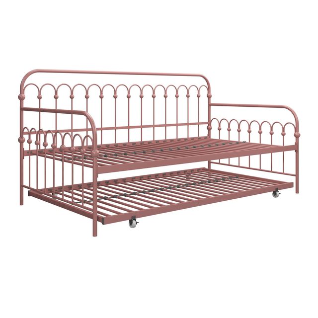 Modern Design Pink Adjustable Height Metal Trundle Sofa Bed Eco-friendly Powder Coating Finish Fabric Upholstery 3-Year Bed