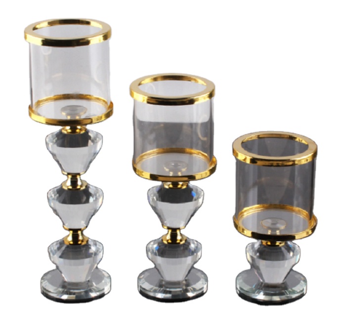 Набор элегантных высоких прозрачных стеклянных подсвечников, подсвечники для чайных свечей с золотым кристаллом, центральные части
