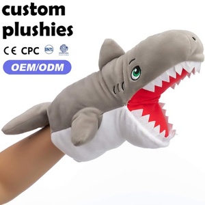 Marionnette en peluche <span class=keywords><strong>requin</strong></span> gris en gros d'usine, marionnette en tissu <span class=keywords><strong>de</strong></span> haute qualité en forme d'animal marin avec yeux brodés pour enfants - Product Image 2
