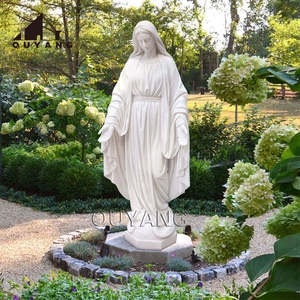 Statue de la Vierge Marie et de l'Enfant Jésus sculptée à la main en marbre <span class=keywords><strong>blanc</strong></span>, grande taille, pour la décoration de jardin ou d'église - Product Image 3