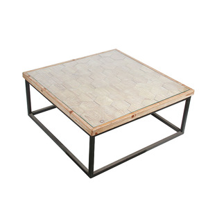 De gran tamaño Industrial de muebles cuadrados de <span class=keywords><strong>madera</strong></span> rústico Metal mesa de café con tapa de cristal - Product Image 3