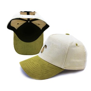 Gorra de béisbol de pana personalizada de 5 paneles con visera en A, bicolor, con cierre snapback y logotipo bordado - Product Image 3