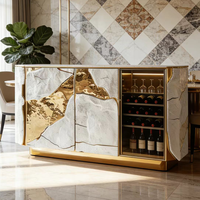 Buffet de rangement moderne de luxe en bois et acier inoxydable pour salon de villa, finition haute brillance, design élégant