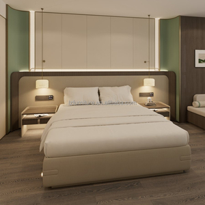 Premium Hospitality Bedroom Set King Size <b>Platform</b> <b>Bed</b> with Wood <b>Frame</b> Nightstands Padded Curved Headboard OEM ODM Manufacturer - Product Image 1