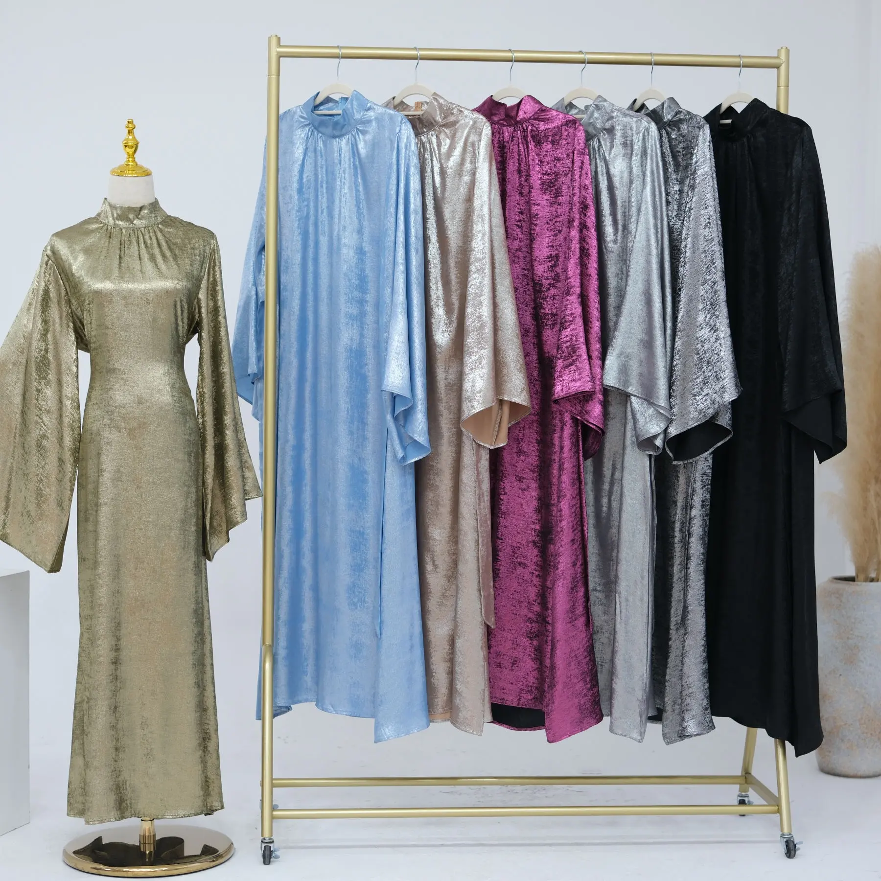 2024 EID, новый рекламный дизайн, абайя, из полиэстера со складками, комплект из 2 предметов, традиционная мусульманская одежда для женщин, абайя, скромные платья