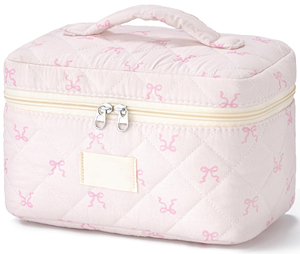 Custom Quilted Cotton Make up <b>Bag</b> Travel Cosmetic <b>Bag</b> Large Cute Bow Makeup <b>Bag</b> - Product Image 1