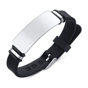 Custom <b>Engraved</b> Silicone ID Bracelet With Stainless Steel Blank Bar Adjustable Pin Buckle Waterproof Bracelet - Product Image 2