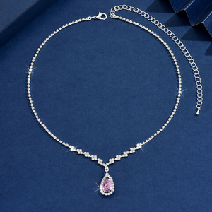 人気の女性用シンプルジルコン水ドロップチョーカーネックレスシルバーメッキライト高級高級高級高級高級高級高級高級エレガントチェーン - Product Image 4