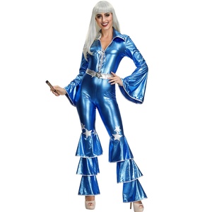 Combinaison <span class=keywords><strong>disco</strong></span> rétro bleue des années 70 pour Halloween - Costume de performance pour chanteuse de bar ou discothèque - Product Image 5