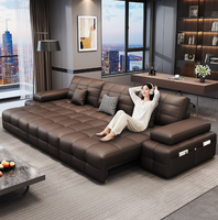 Canapé-lit modulaire minimaliste italien de luxe en cuir véritable STG réglable, couleur marron, pour hôtel, salon