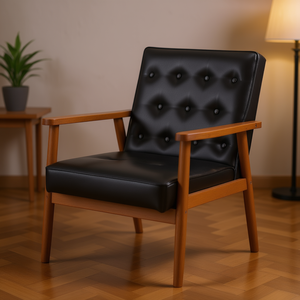 Chaise simple en bois rétro moderne 75 x 69 x 84 cm, dossier capitonné, chaise de salon, structure en bois massif, rembourrage en mousse - Product Image 2