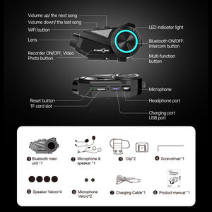 프리드콘 R3 프로 1000M 블루투스 6인용 인터콤 풀 듀플렉스 FM 와이파이 2K 픽셀 비디오 레코더 오토바이 헬멧 카메라 - Product Image 6