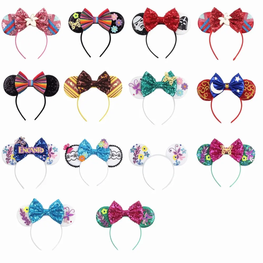 Trendy Glitter Mouse Ears fascia per capelli con fiocco di paillettes Boutique Girls Festival Party accessori per capelli donna Head Wear