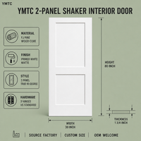 Porte intérieure Shaker blanche à 1 panneau, en bois massif apprêté, 30x80 pouces, avec revêtement MDF à 90 degrés, pré-montée et prête à l'emploi