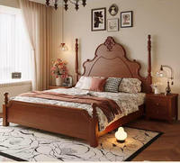 Lit double de luxe de style américain JY-B028, style rétro français haut de gamme, en bois massif pour chambre principale, lit de rangement moderne