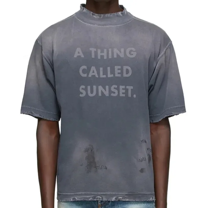 T-shirts délavés à l'acide T-shirts graphiques vintage avec impression personnalisée T-shirt surdimensionné pour hommes en détresse